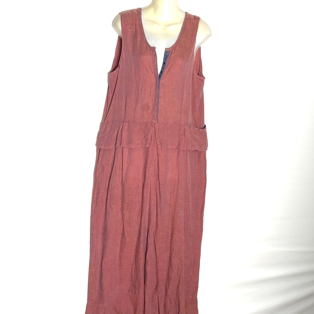 Flax by Jeanne Engelhart Linen Sleeveless Jumpsuit Rose Pink Lagenlook Medium